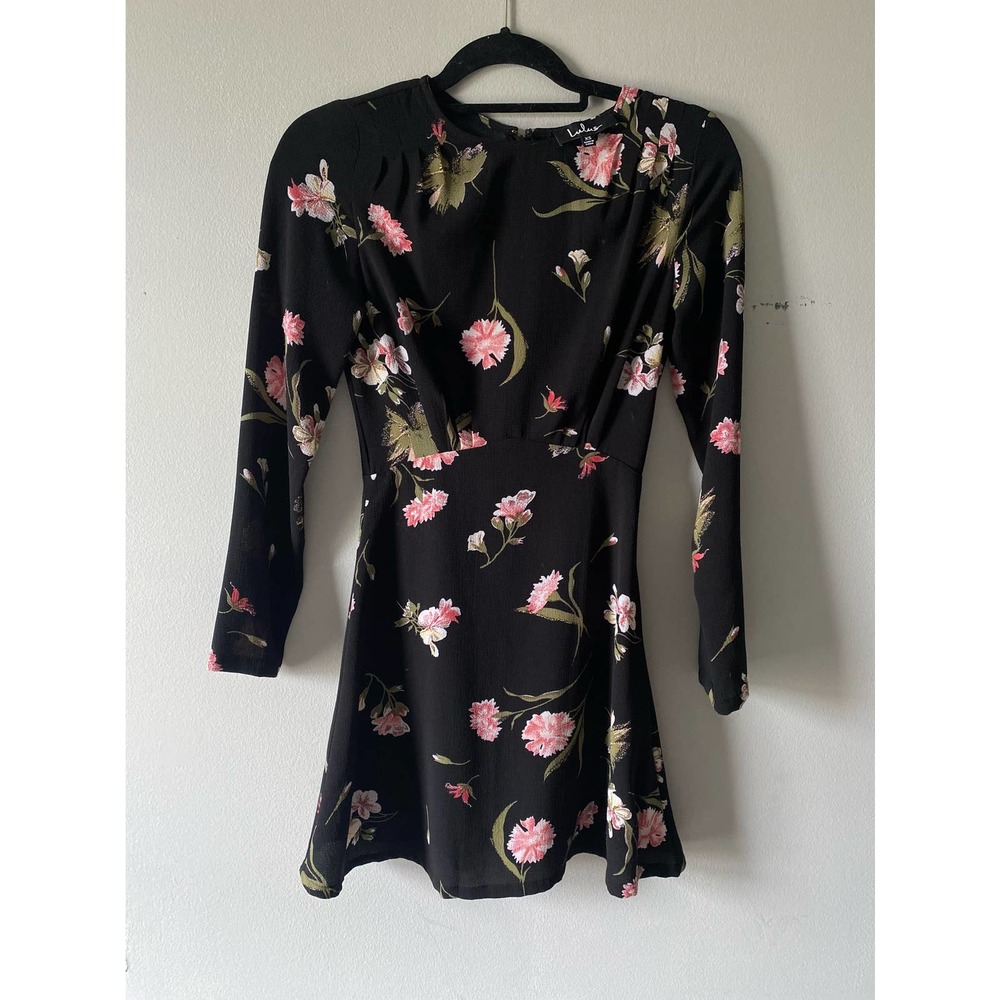 Lulus Black Floral Long Sleeve Dress XS